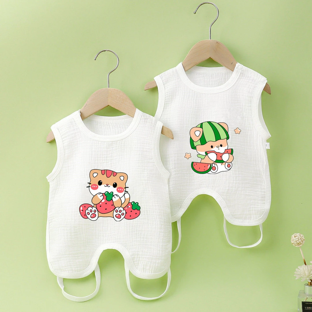 婴儿纯棉肚兜夏季薄款纱布半背肚兜新生儿护肚脐连体衣哈衣连腿