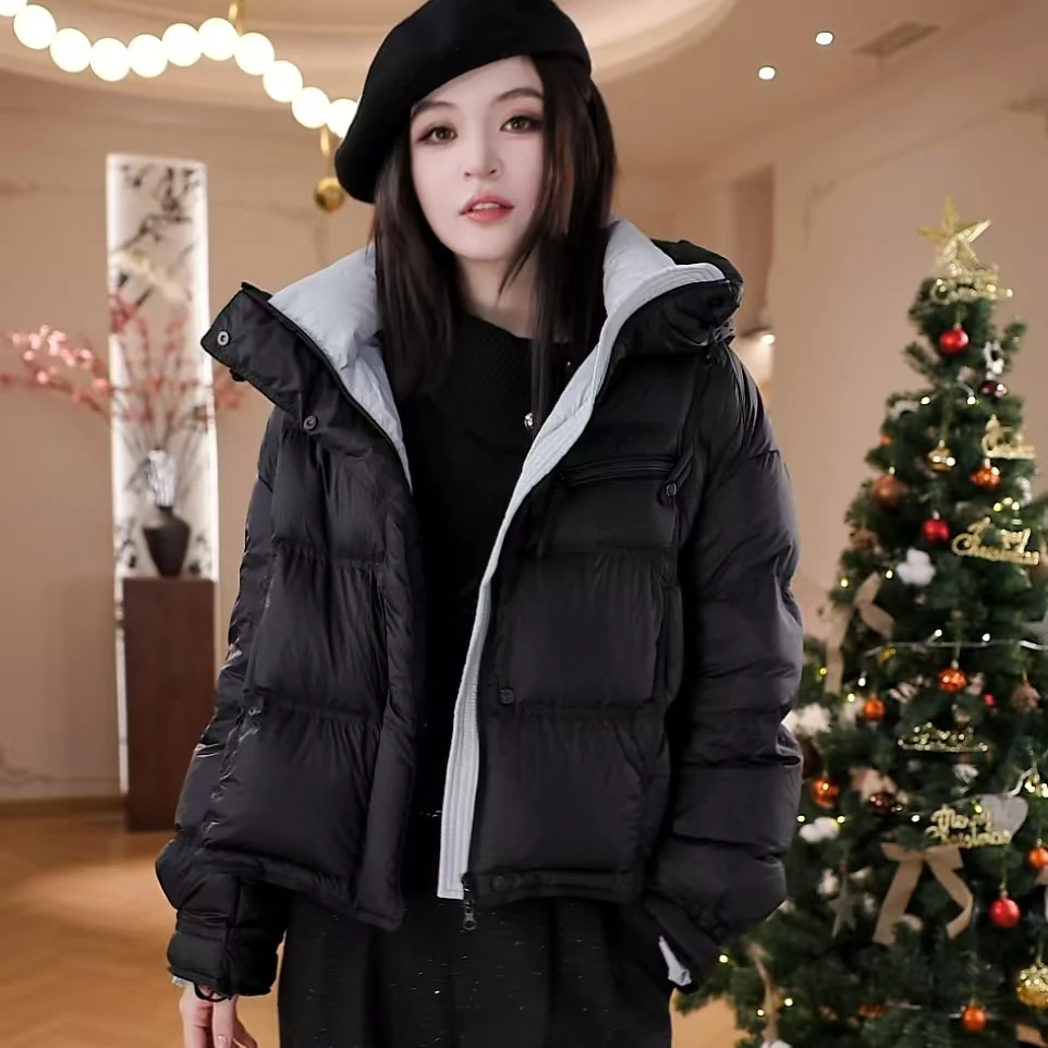 诗诗·90白鸭绒连帽保暖冬季潮流拼色羽绒服女SS-000362H