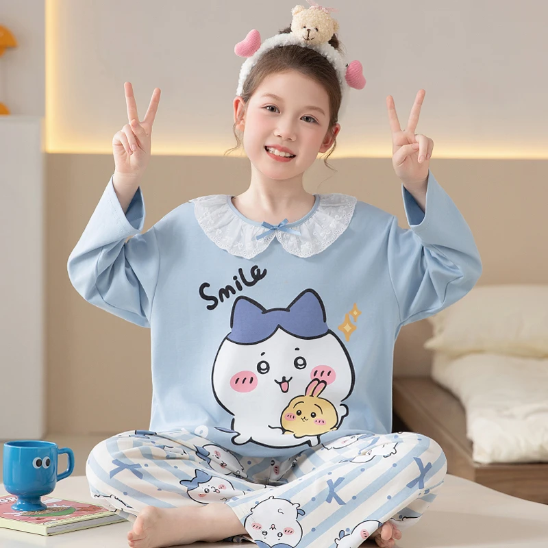 儿童纯棉睡衣100%全棉长袖长裤套装小八乌萨奇中大女童家居服春秋