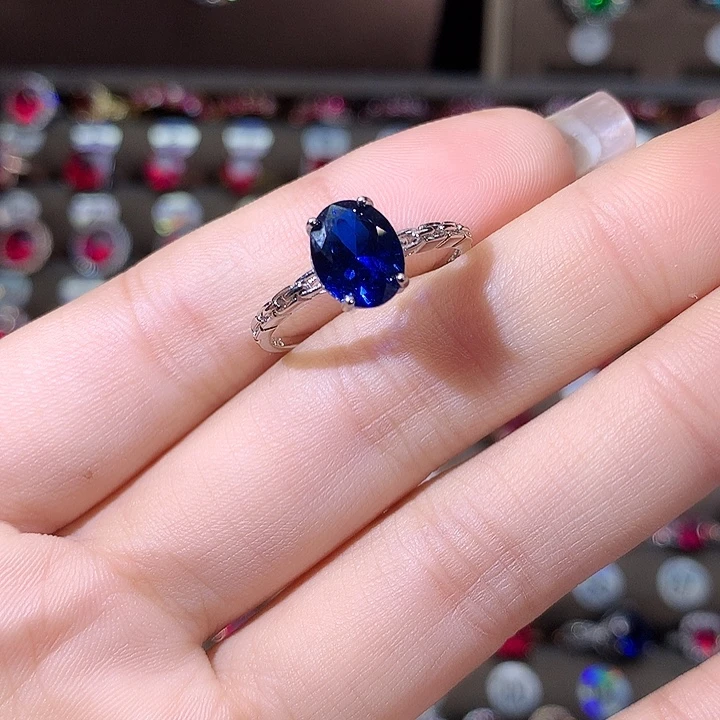 戒指蓝宝石银S925镶嵌白57