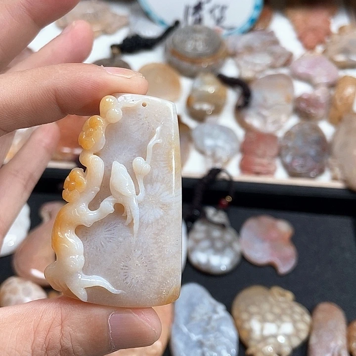 颈饰未镶嵌硅化珊瑚（珊瑚玉）