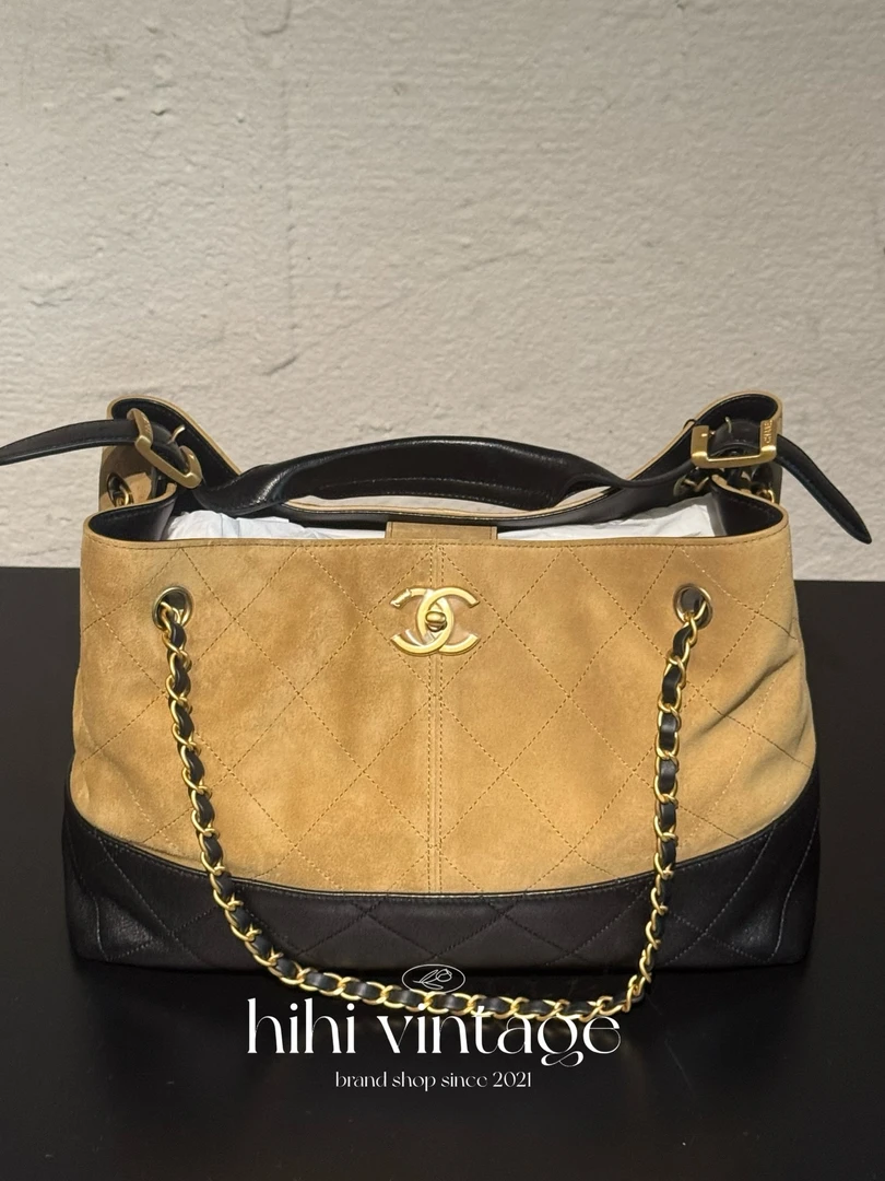 99新 Chanel/香奈儿 Chanel 棕色麂皮拼皮hobo包