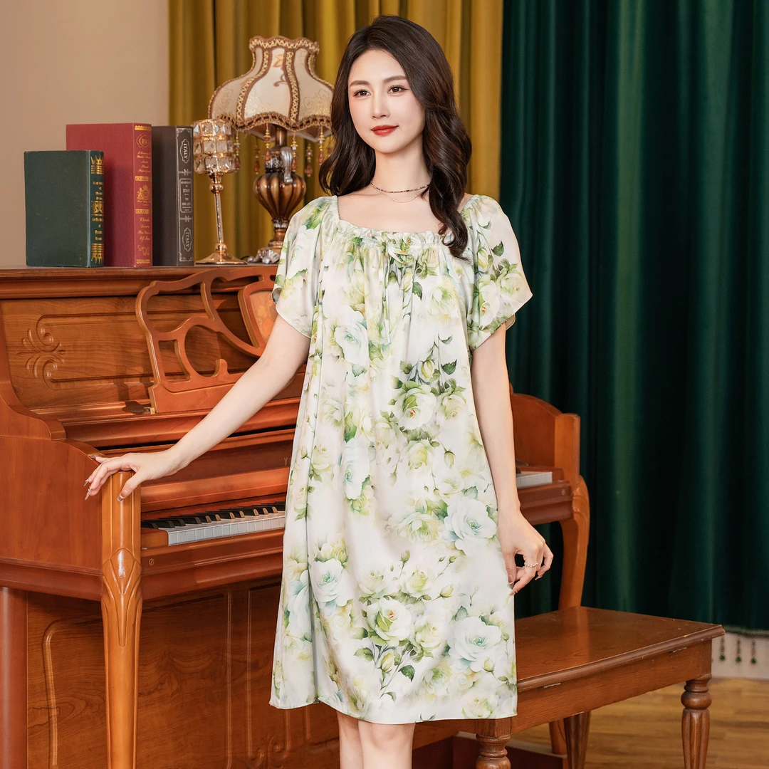 达芬奇密码2025新款睡裙女士冰雪丝凉感微胖女孩的连衣裙夏季睡衣