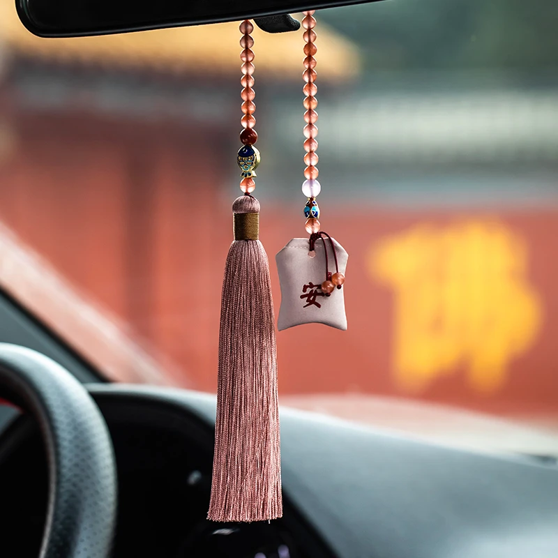 朴房南红玛瑙汽车挂件香囊福袋车载后视镜吊坠赤玉流苏高档女车挂