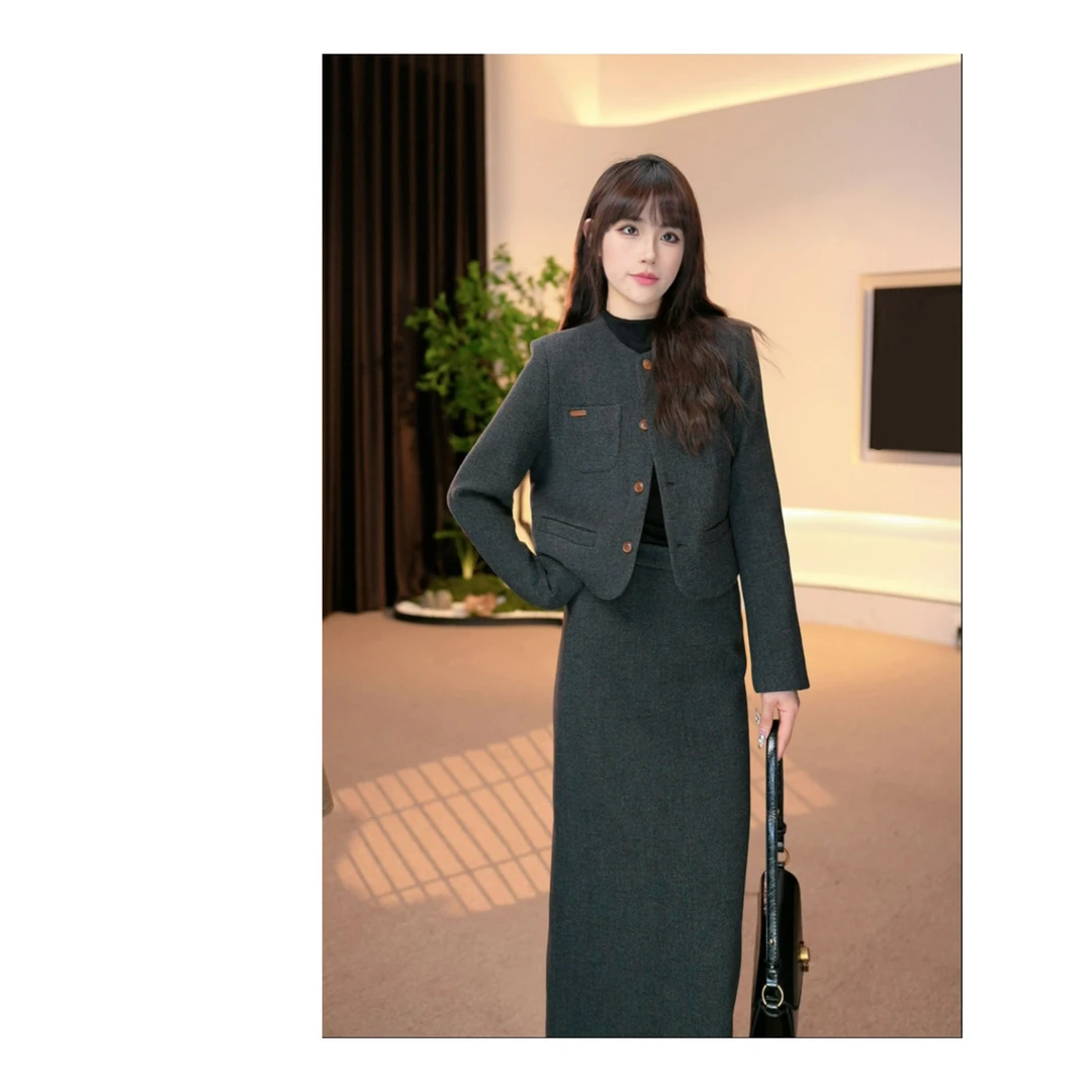 小香风外套套装裙女2024秋冬新款穿搭轻奢高级感半裙两件套BN0328