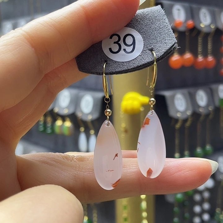 南红玛瑙18K金镶嵌耳饰