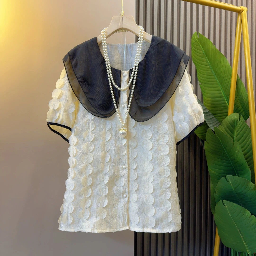 新款百搭拼色设计感小众洋气小衫衣长68左右