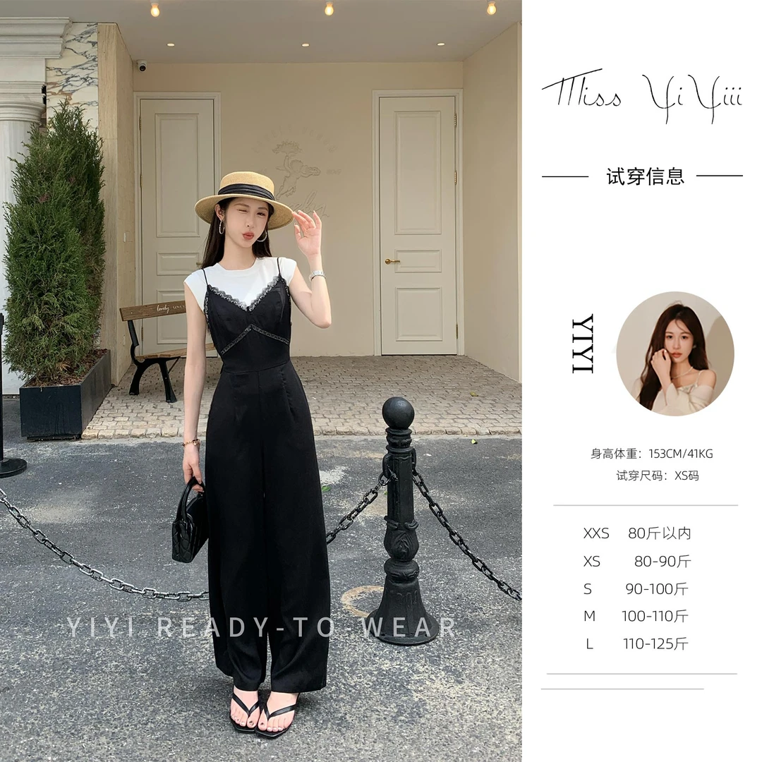 【自在悠闲裤】<YiYiii>小个子莱塞尔吊带连体裤简约时尚高腰长裤