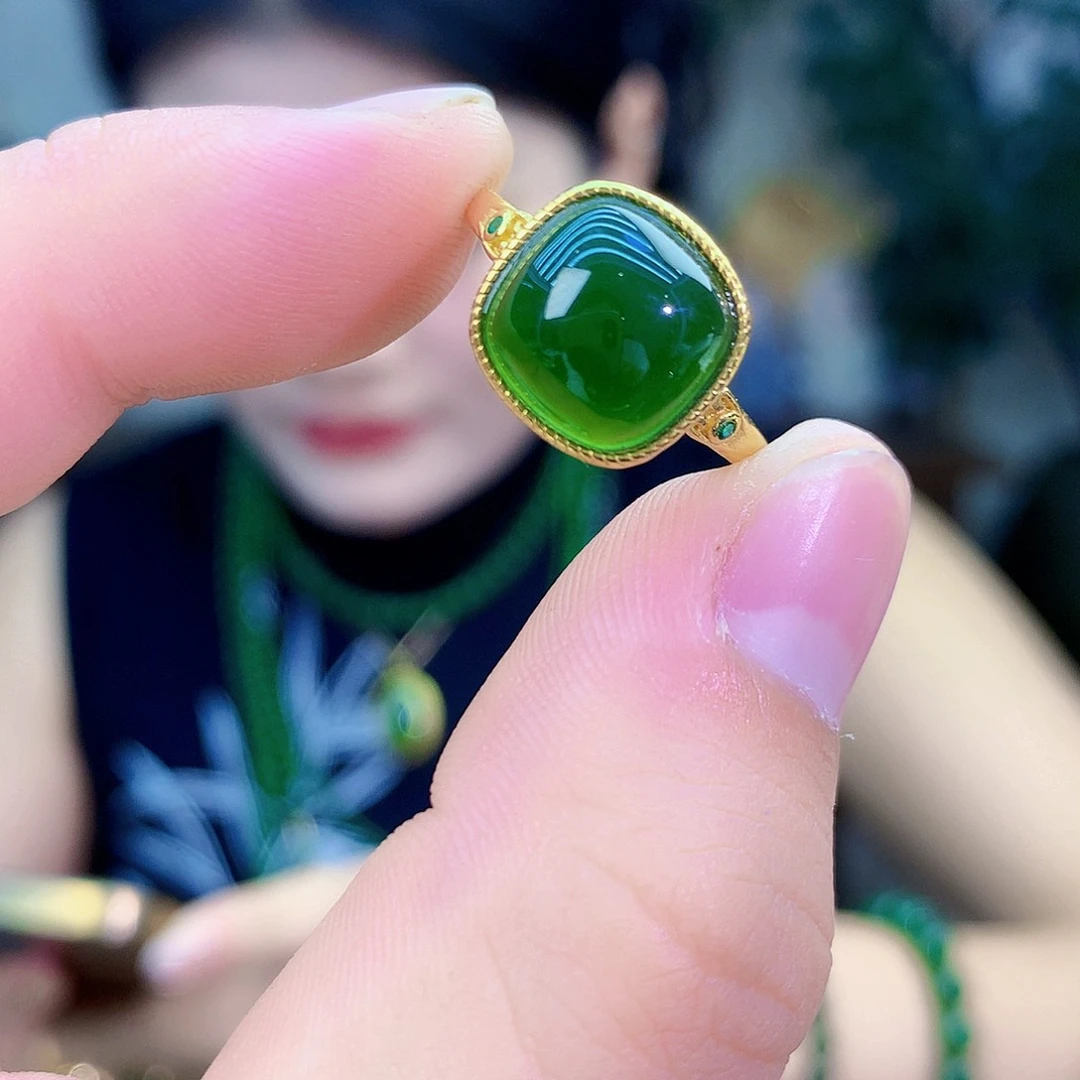 吊坠(不含链)银S925镶嵌和田玉（碧玉）戒指