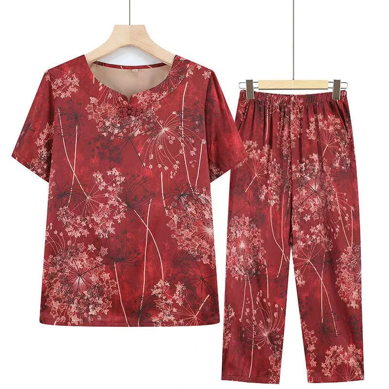 9408-夏装气质女装夏装套装妈妈两件套衣服上衣短袖【A仓东楼梯】