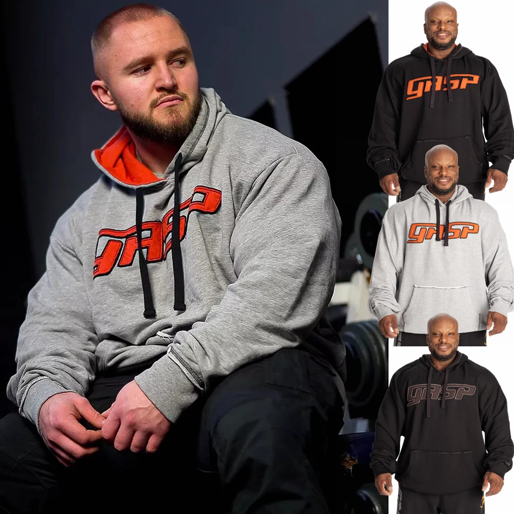 原版 撞色绣花套头卫衣新款健身健美训练刺绣宽松卫衣套头衫