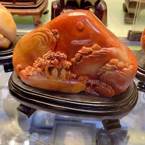 寿山石松下雅居山水摆件