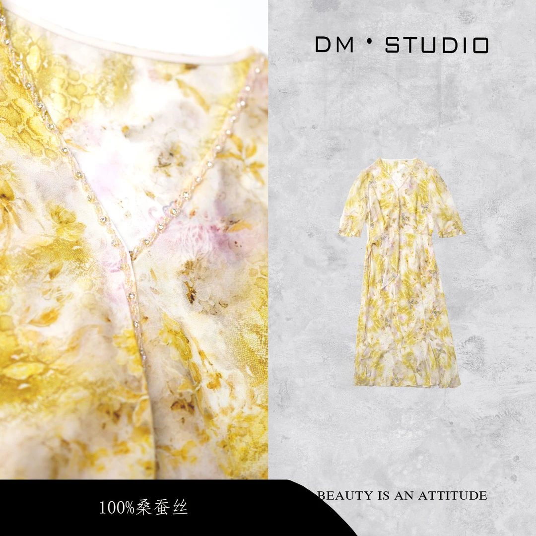 DEDM•STUDIO度假风100%桑蚕丝小众碎花连衣裙2505LYQ/25S-1301-1