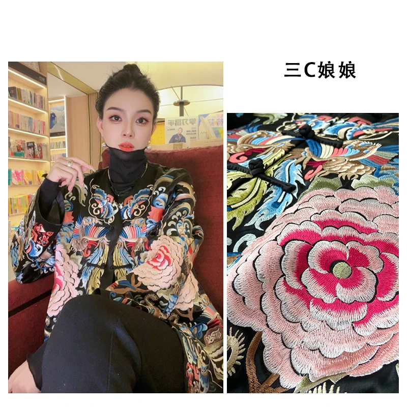 三C娘娘3108【出神入化】新中式时尚醋酸重工刺绣圆领百搭外套