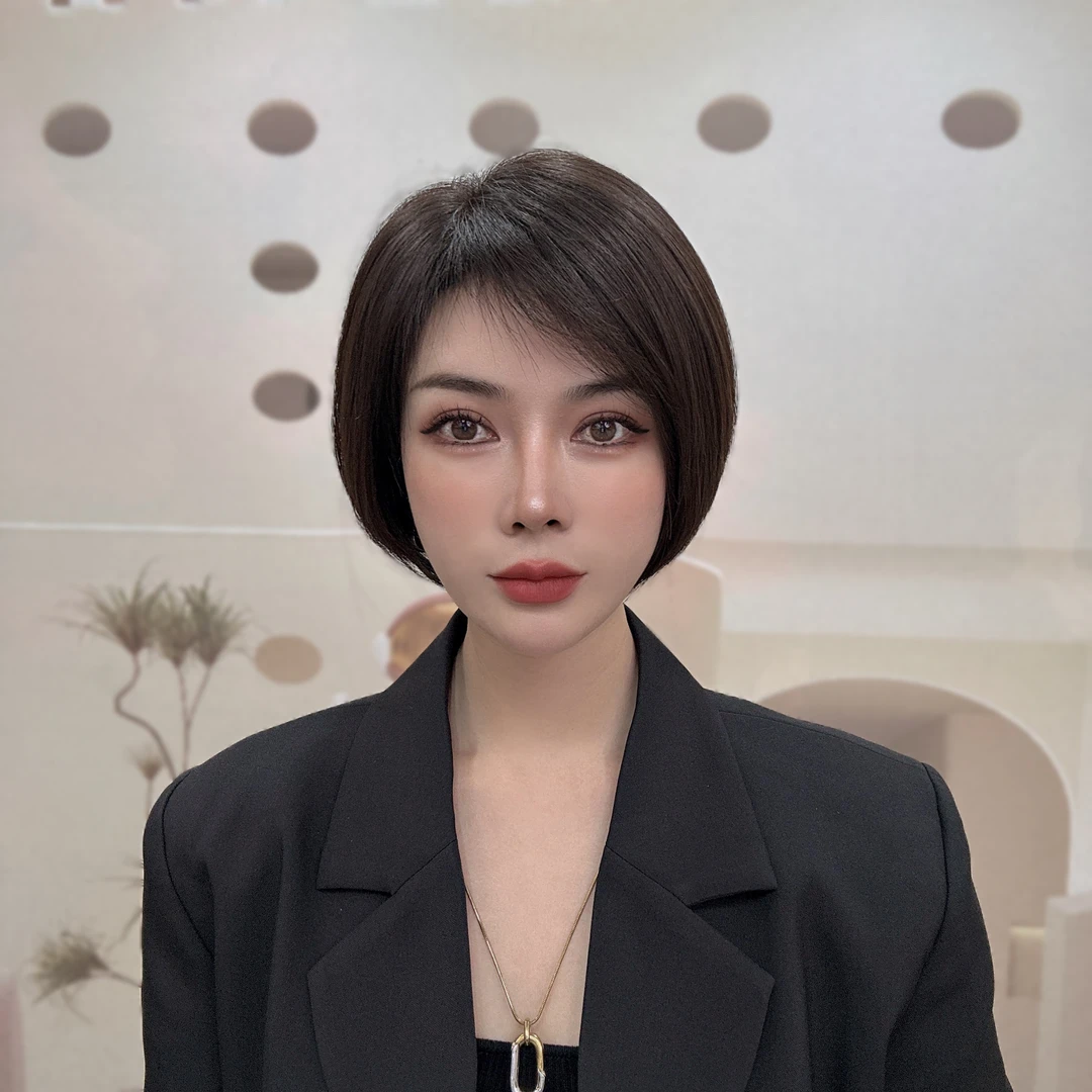 时尚减龄短波波头全真发手工钩织假发头顶自然大面积仿真头皮