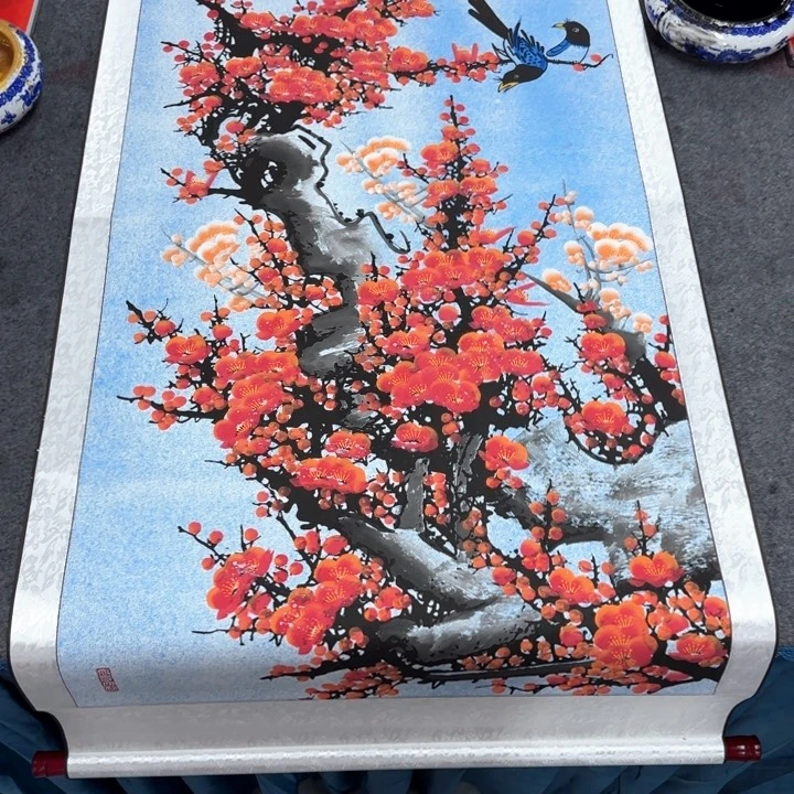 国画四尺红梅报春