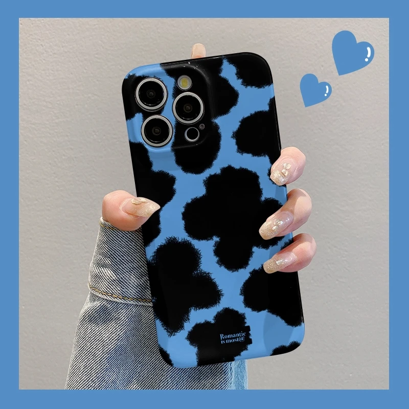 复古蓝色豹纹适用苹果16菲林手机壳新款华为vivo小米oppo个性防摔