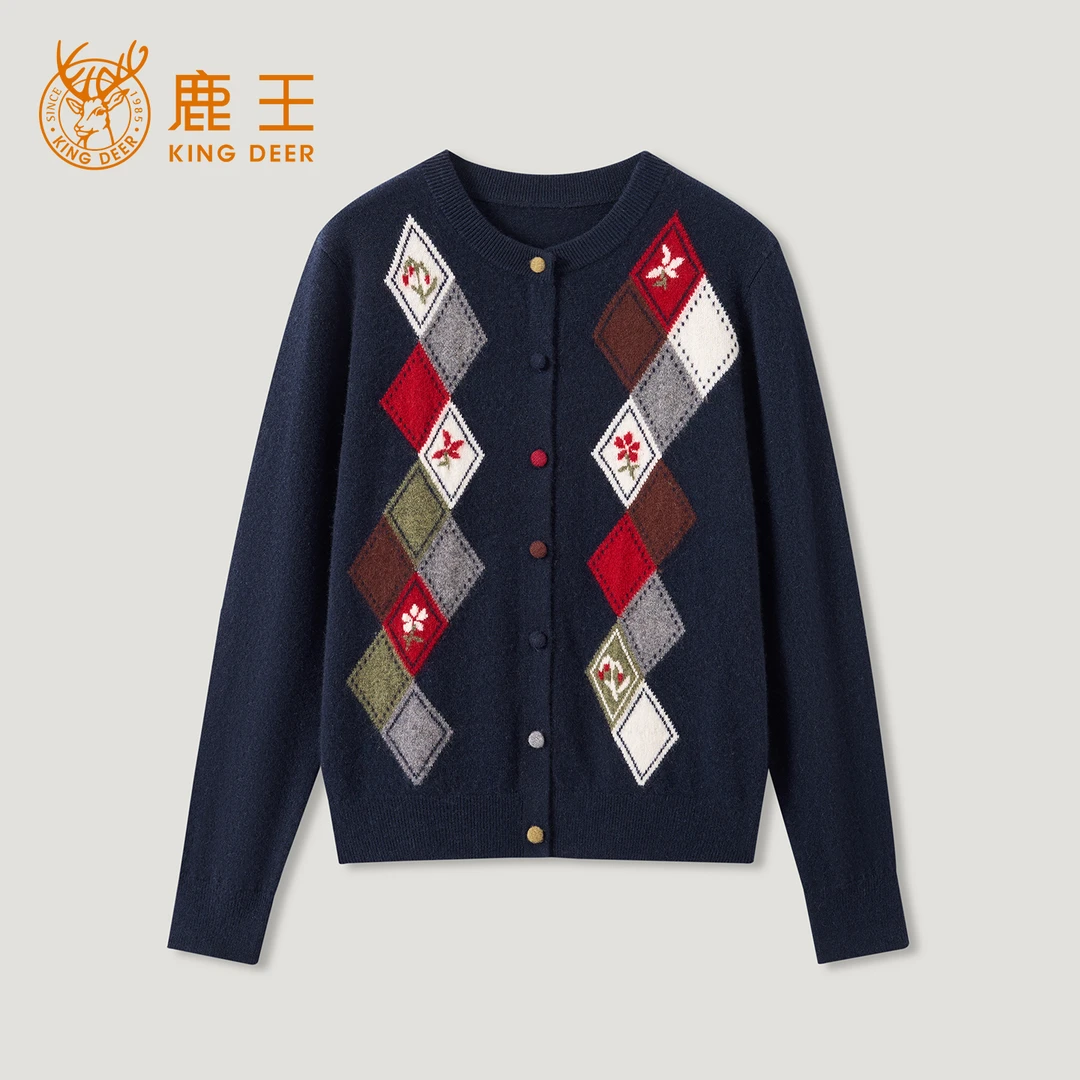 King Deer/鹿王秋冬新款女式长袖针织开衫羊绒衫L805803