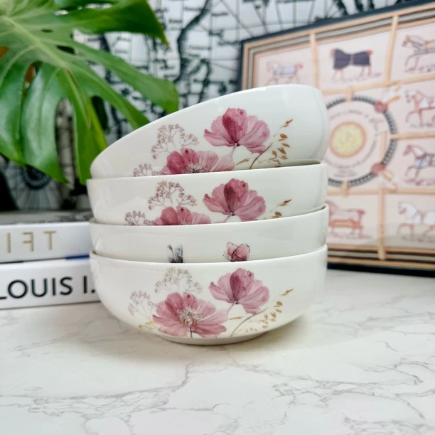 【粉色蝶恋花碗4只】6.5英寸16cm大碗深6㎝ 英国瓷器 设计款骨瓷餐具
