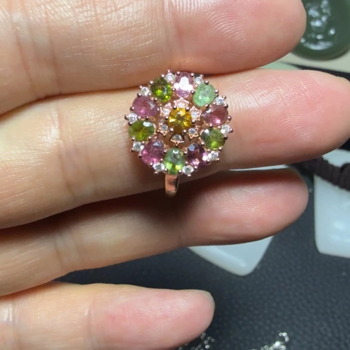 碧玺戒指银S925镶嵌戒指