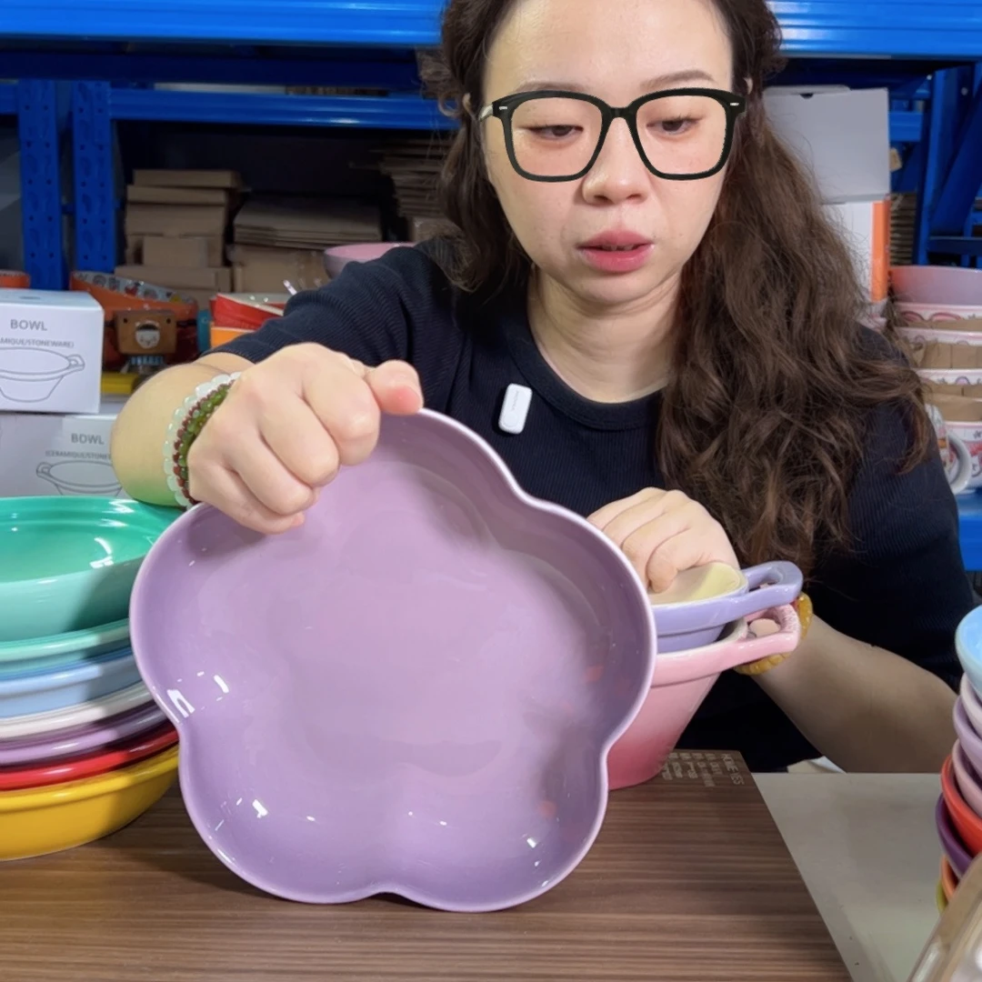 陶瓷紫色花朵深盘