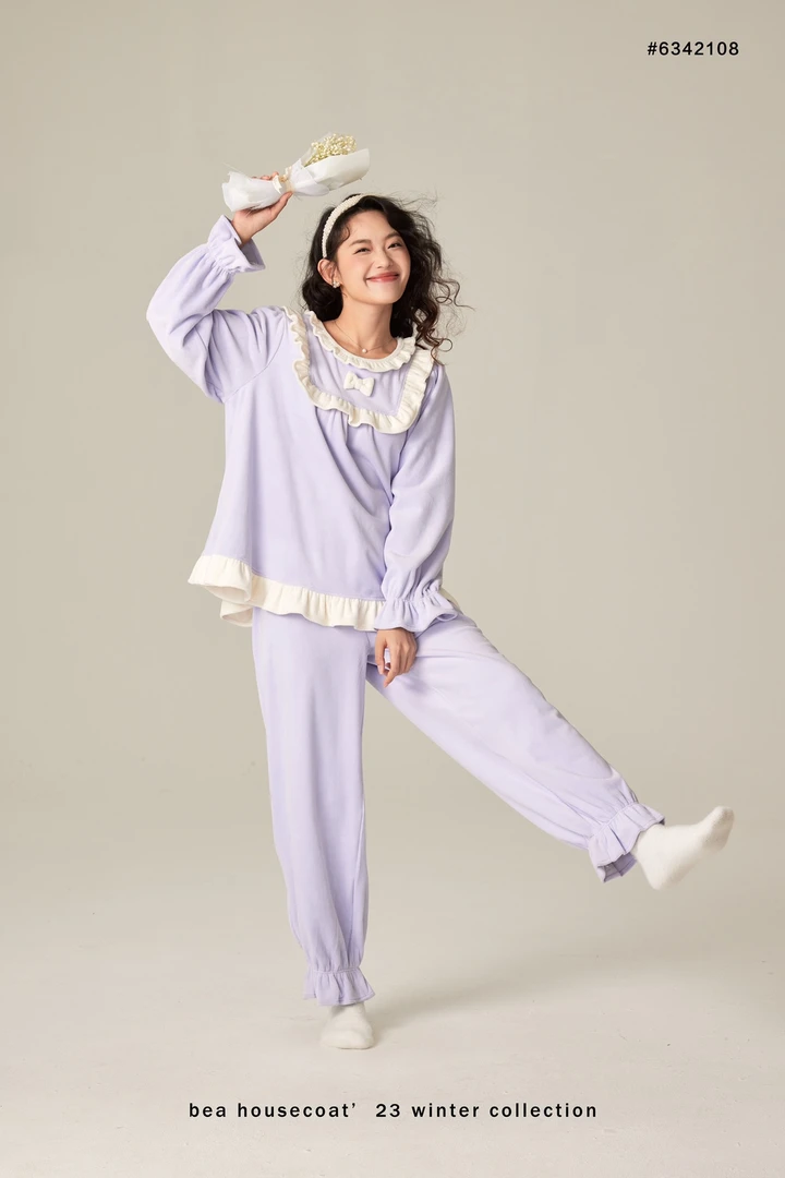 女士长袖海岛绒暖棉绒休闲韩版套装睡衣家居服6342108