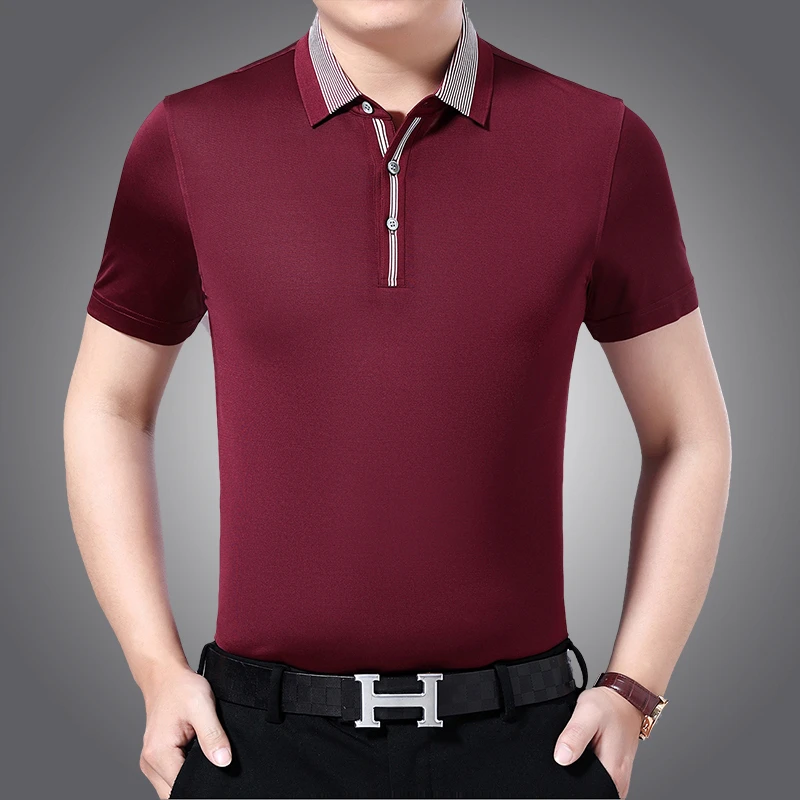 （帛贸桑蚕丝）百分百桑蚕丝中年男士夏季高档短袖polo狐品