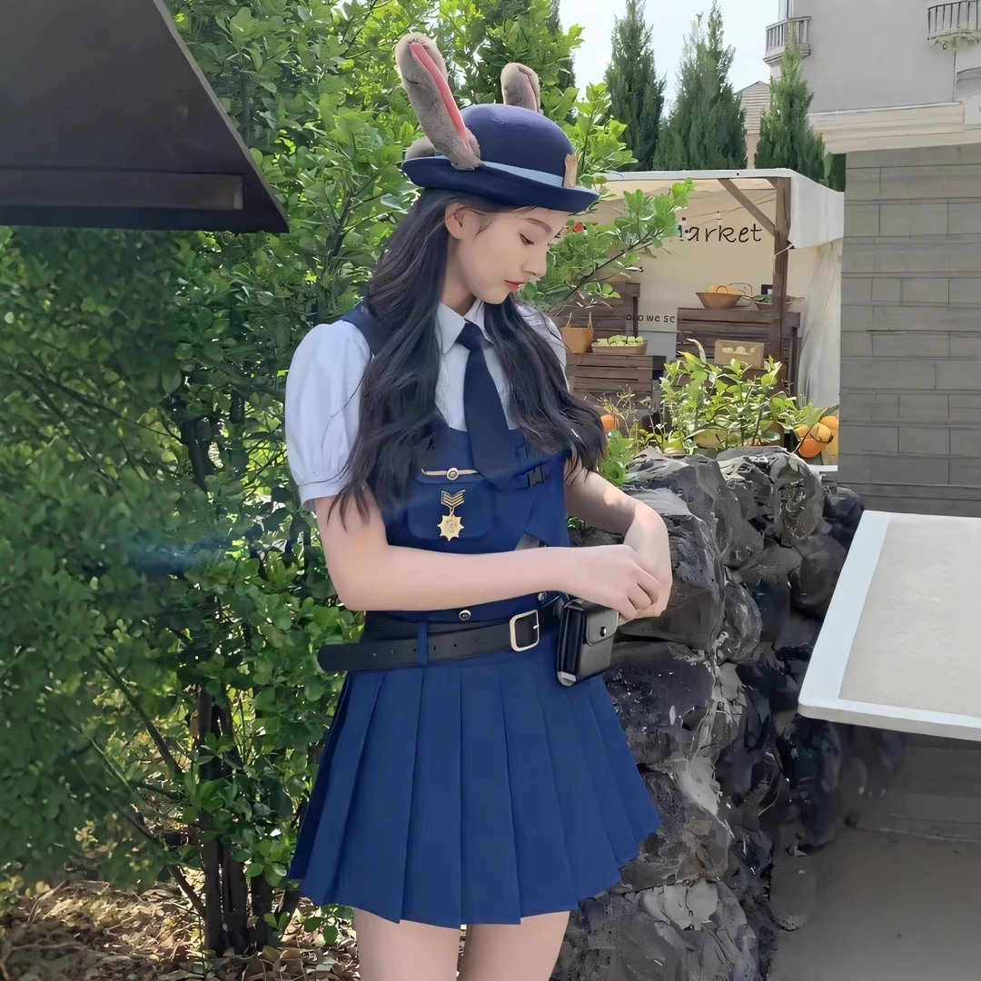 兔子警官朱迪cos服短袖短裙百褶裙万圣节漫展卡通角色衣服