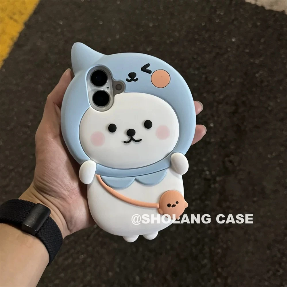 卡通立体可爱自嘲熊酷儿适用iphone16promax手机壳苹果15硅胶14