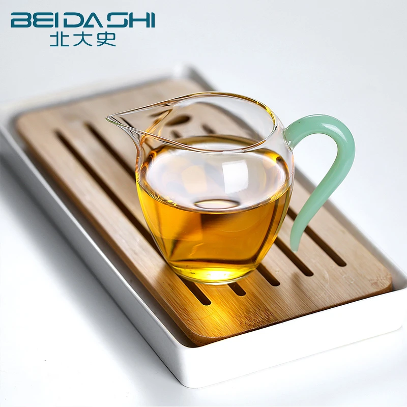 北大史玻璃公道杯加厚耐热蛋盅分茶器家用高硼硅带把手泡茶杯茶海