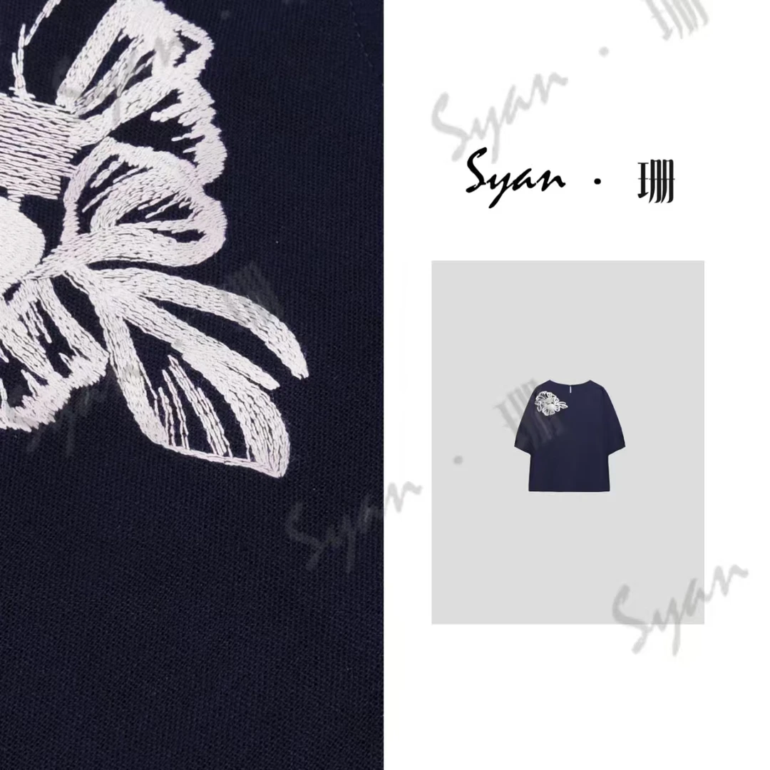 Syan【白茶】2025夏新款洋气时尚轻奢百搭设计休闲显瘦T恤