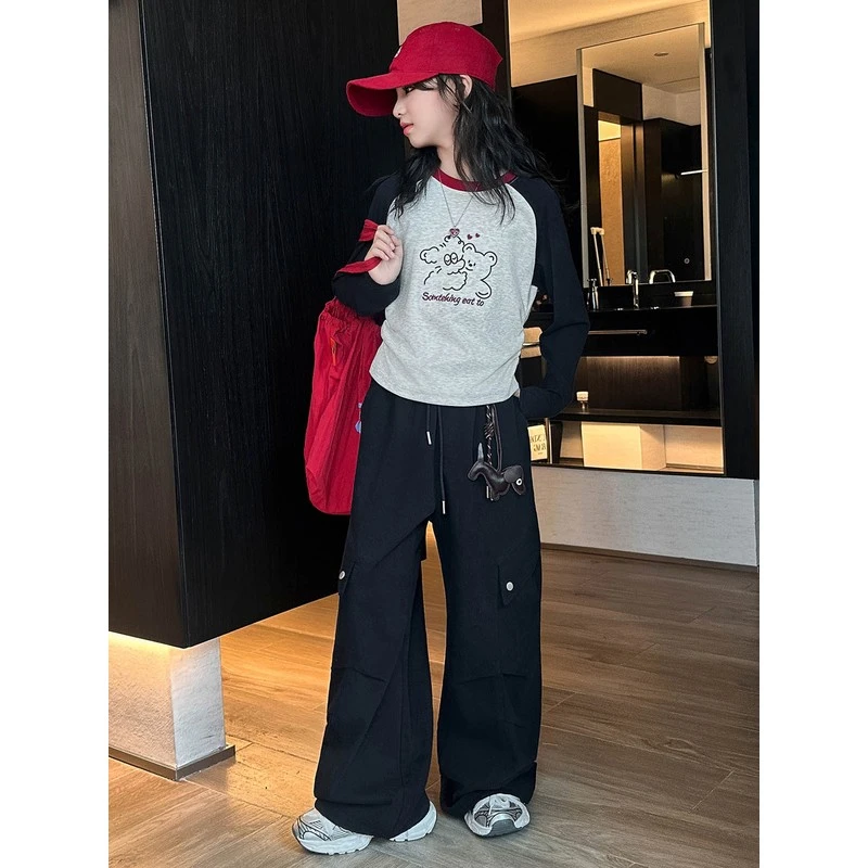 女童长袖T恤春秋装2025新款儿童大童女孩超好看初中生打底衫上衣