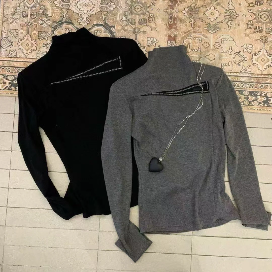 DA-J 冬季新款拼接 半高领 气质洋气小众打底  加厚加绒