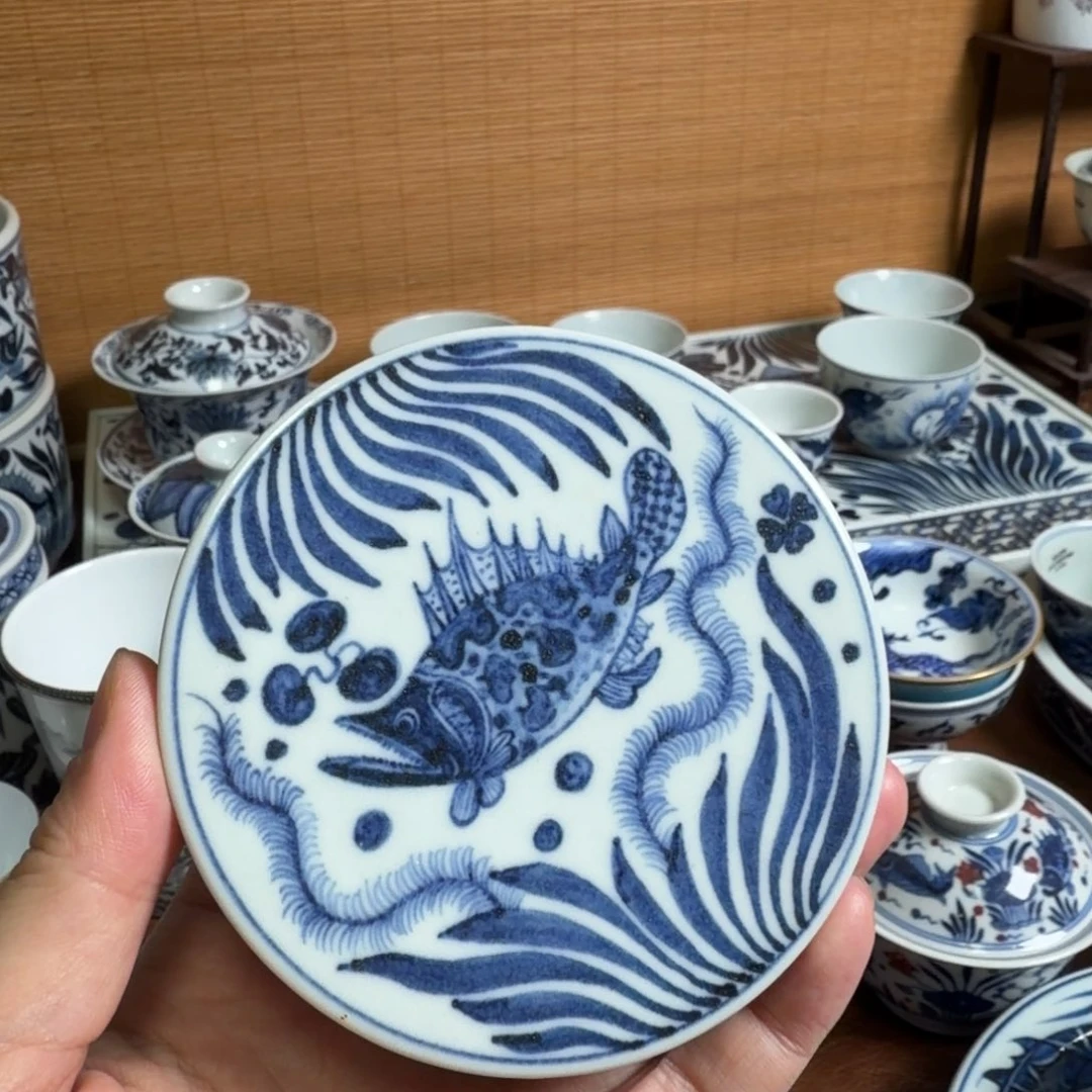 媚***葬景德镇元青花工艺手工菜手绘盖置