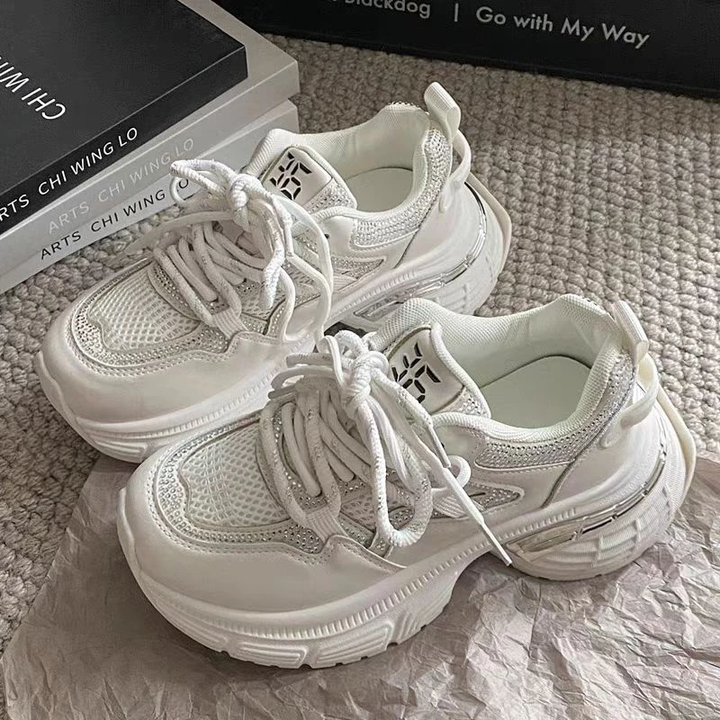 【雪儿】888-65厚底水钻老爹鞋女新款小个子增高显瘦网面运动鞋