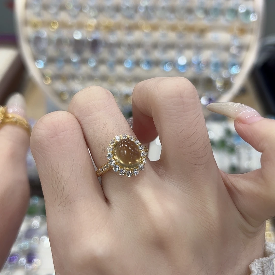 吼****戒指银S925镶嵌黄晶