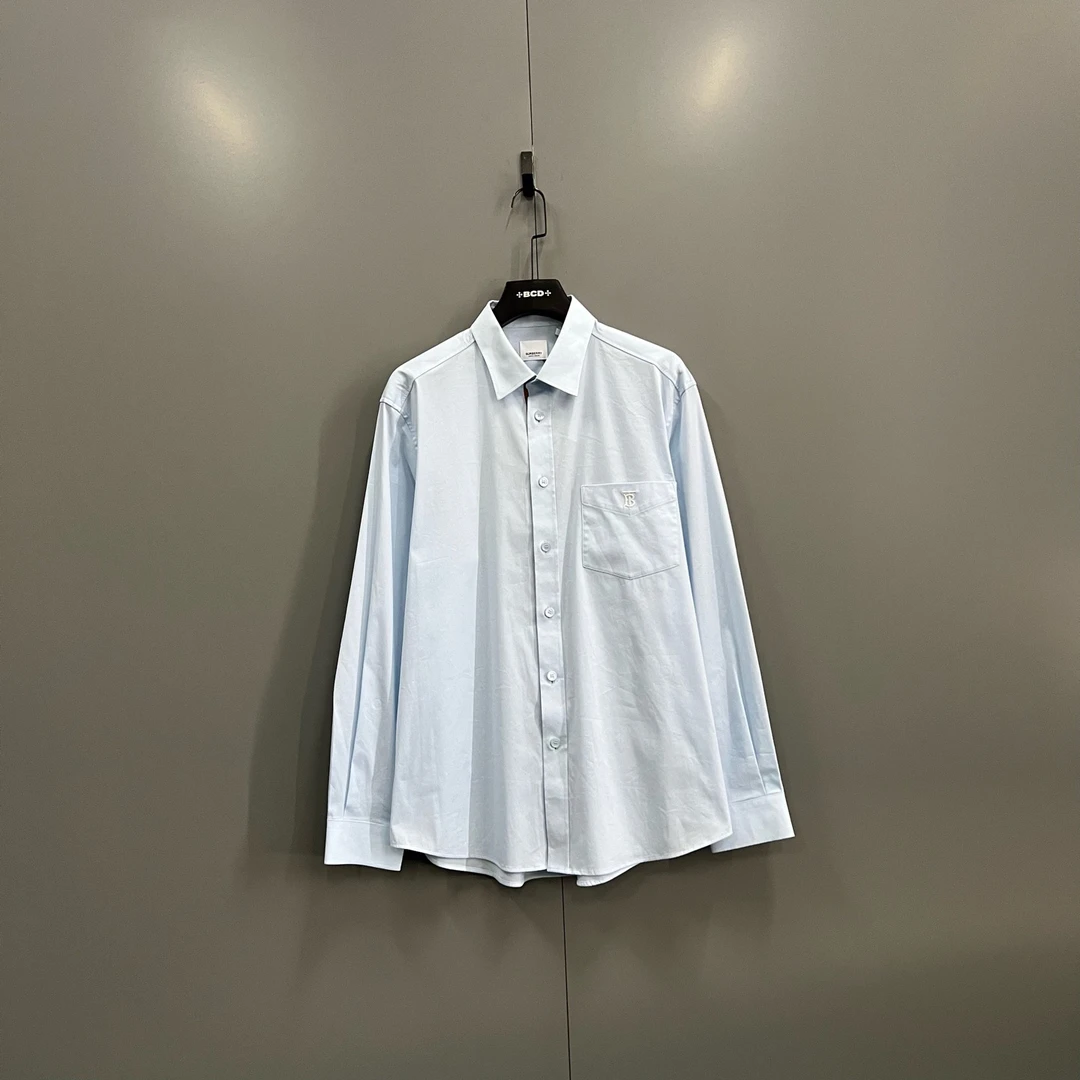 未使用 BURBERRY/博柏利 j2/浅蓝色TB刺绣衬衫 XL码/017854