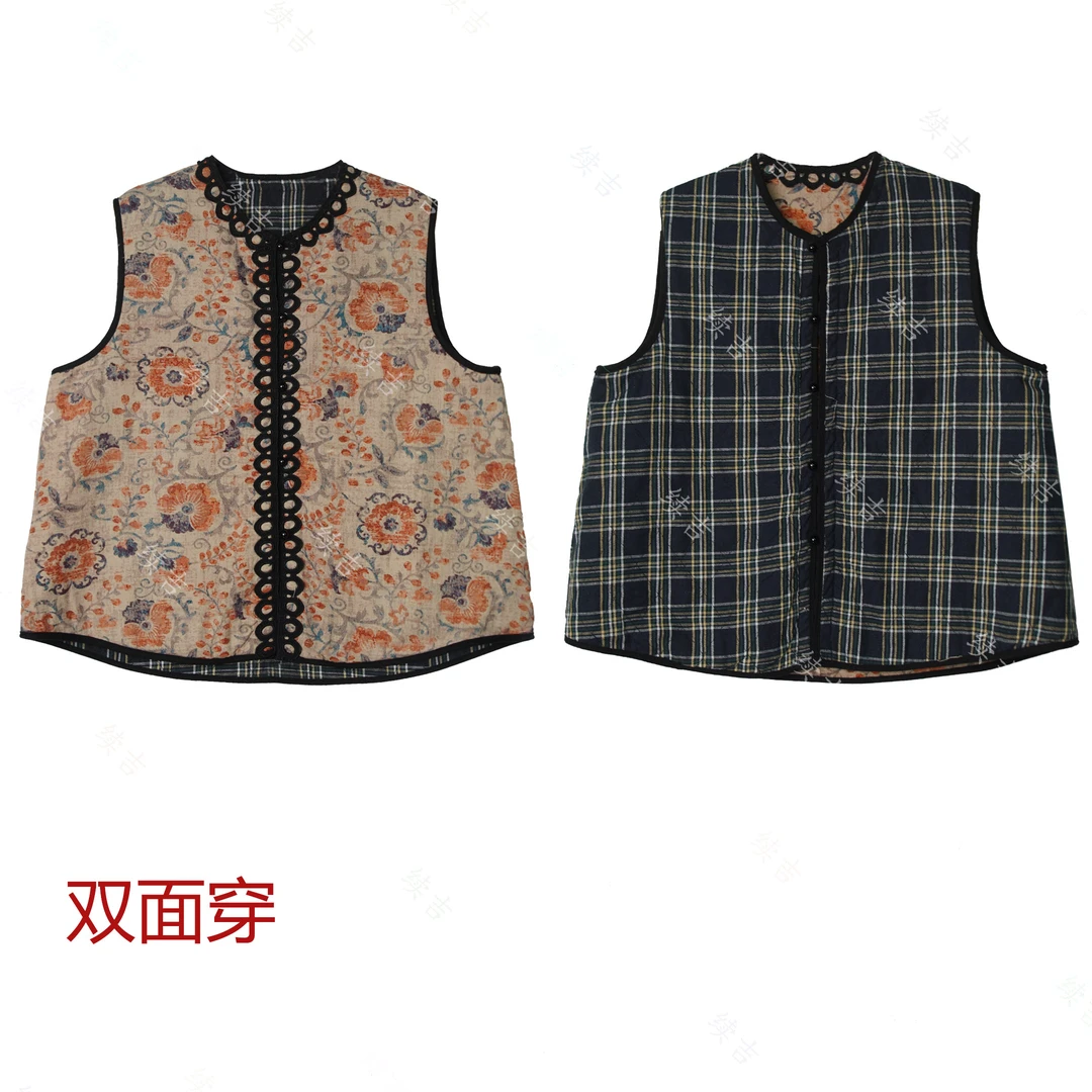 冬-续吉麻衣25-3143【锦千】棉圆领正反两穿夹棉无袖马甲