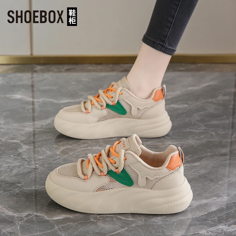SHOEBOX鞋柜踩屎感孕妇镂空运动鞋女2025夏新款薄款透气网面鞋