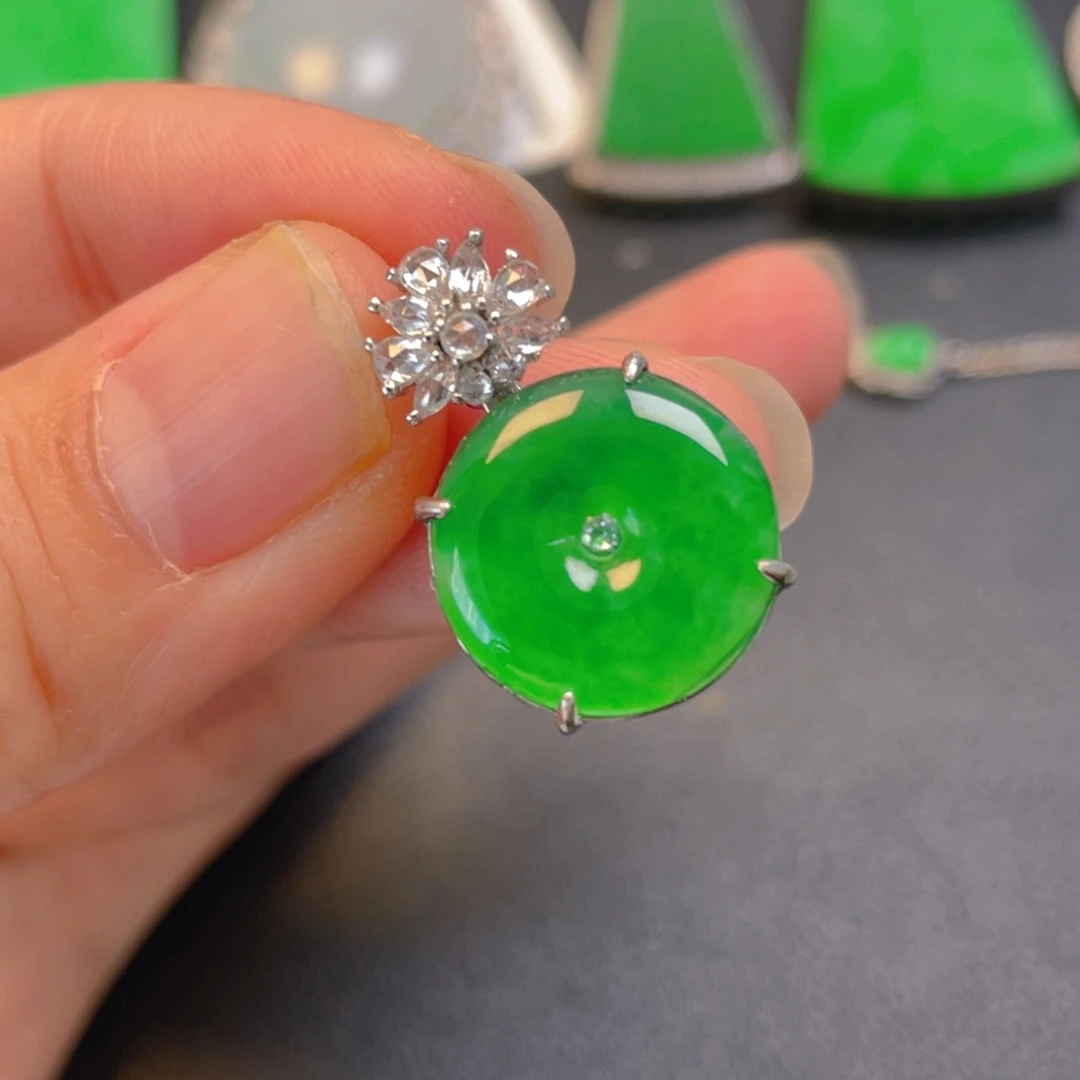 翡翠银S925镶嵌吊坠(不含链)