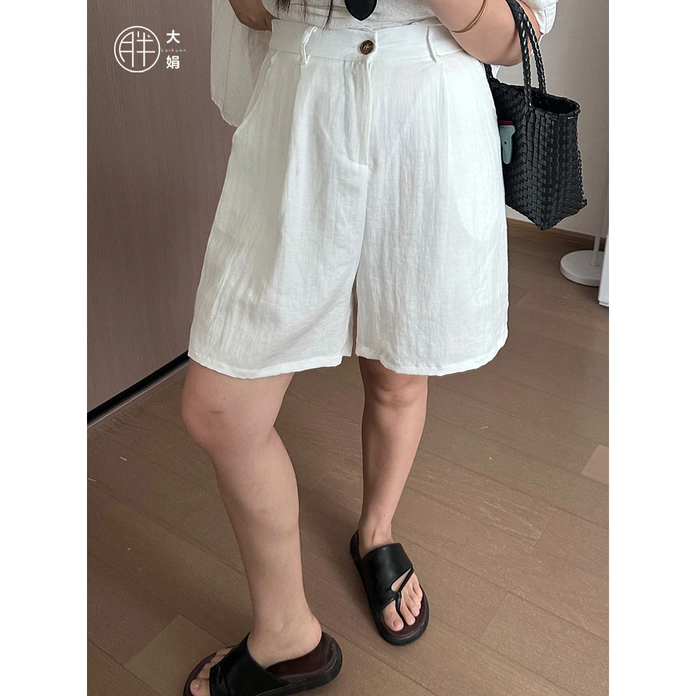 【老钱短裤】胖大娟高腰显瘦显腿长极简四分裤休闲棉麻宽松百搭