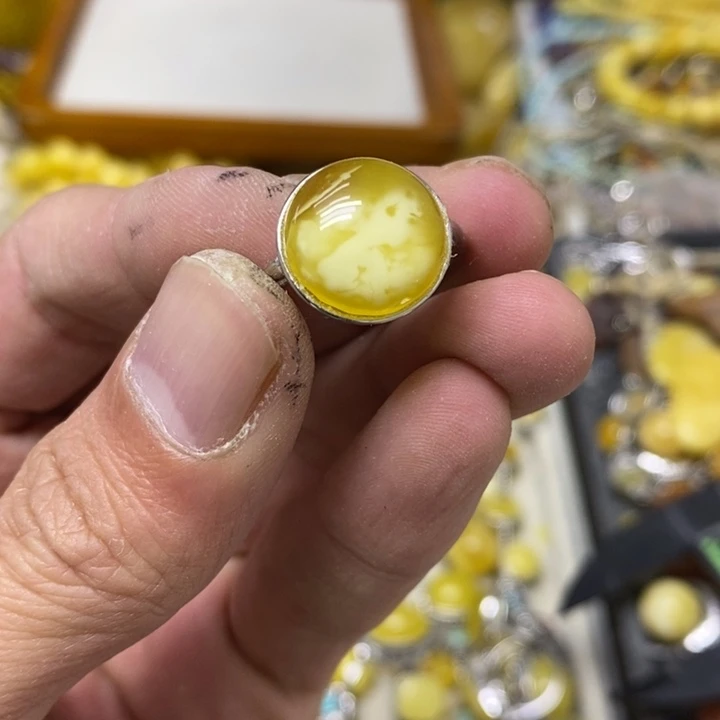 裸石蜜蜡银S925镶嵌戒指