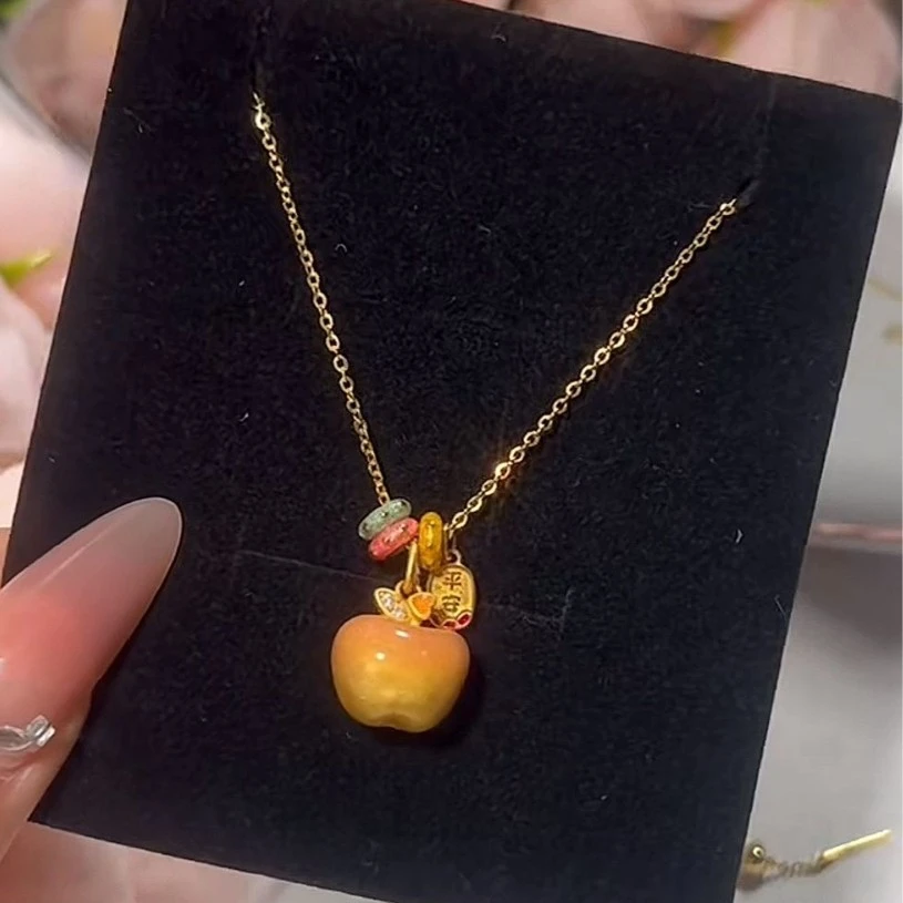 合金陶瓷吊坠 【圣诞限定】渐变平安果吊坠项链女精致高级感颈链