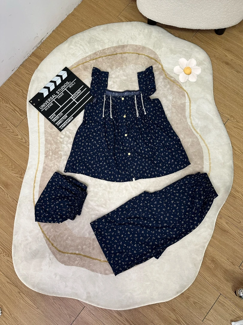 睡衣爆款2025年新款清新碎花居家舒适宽松三件套装家居服