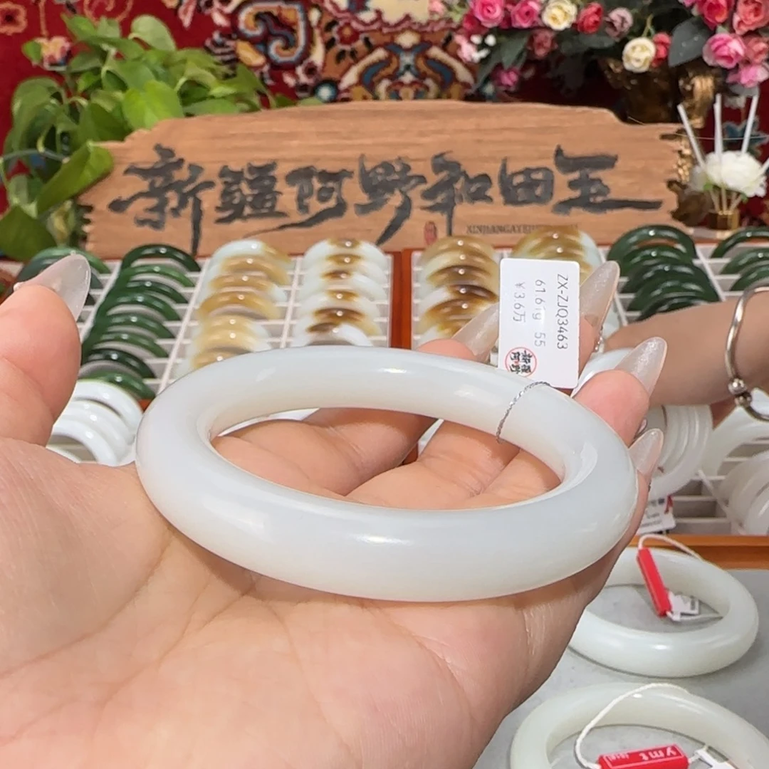 和田玉未镶嵌手镯天然新疆和田玉羊脂白玉手镯圆条油熟条宽11+
