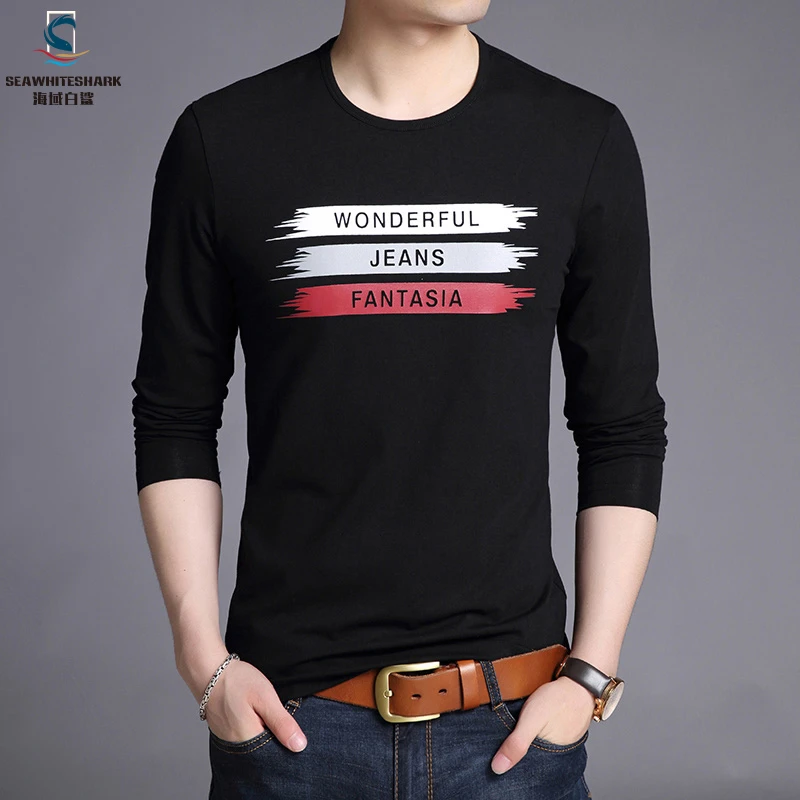 海域白鲨2025年春夏季新品时尚百搭潮流男士基础商务圆领T恤