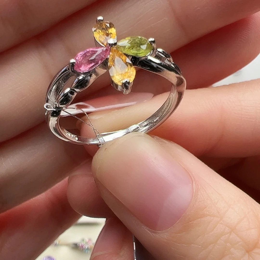 戒指碧玺银S925镶嵌