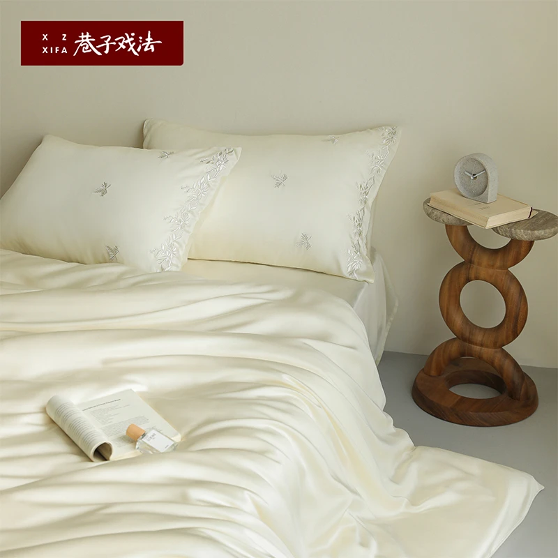 巷子戏法A类天丝四件套冰丝轻奢简约床单笠被套床上用品刺绣凉感