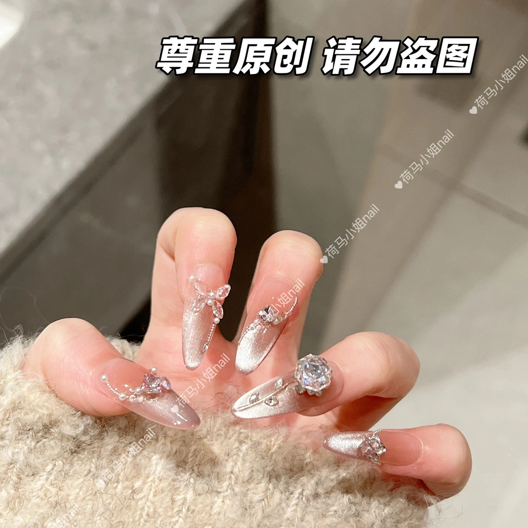 【玫瑰之约2.0】新年玫瑰钻美甲纯手工穿戴甲带钻爆闪可拆卸10片