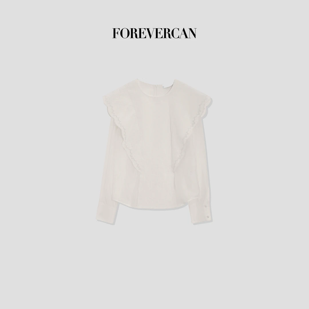 FOREVERCAN“苏黎世”复古宫廷风荷叶边长袖衬衫上衣ST21911